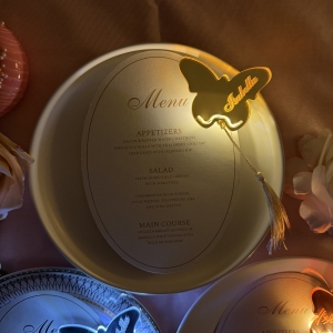 Oval Menu Card with LED Butterfly Place Card RFGC009