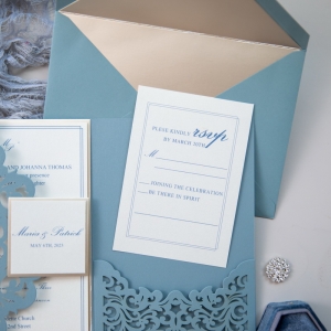 Chic Tri-fold Laser Cut Pocket Wholesale Wedding Invitation Suite RWSWL0104