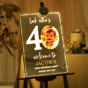 LED Mirror Acrylic Welcome Sign "Look Who's 40th Birthday Party RFGBC050