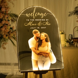 Personalized Photo LED Arch Mirror Acrylic Luminous Welcome Sign for Wedding RFGBC047