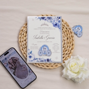 Carriage Acrylic Tag NFC Quinceañera Invitation Set RNFCI023