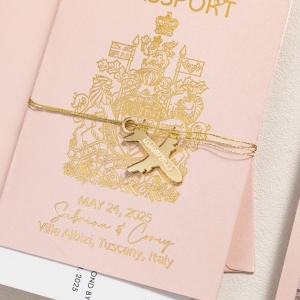 Gold Foil Destination Wedding Passport Invitations with 3D Airplane Tag RWSNT023