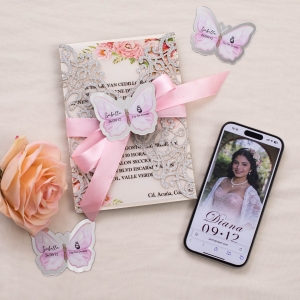 NFC Quinceañera Glitter Lace Laser Cut Invitation RNFCI024