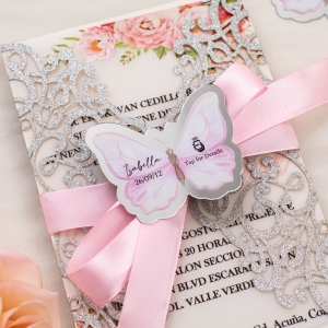 NFC Quinceañera Glitter Lace Laser Cut Invitation RNFCI024