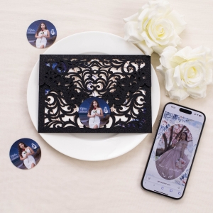 Elegant Lace Glitter Quinceañera NFC Invite RNFCI025