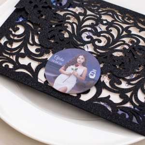 Elegant Lace Glitter Quinceañera NFC Invite RNFCI025