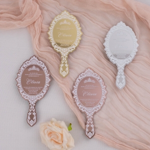 Unique Mirror-Shaped Quinceañera Acrylic Invitation with  UV Printing RDACR26