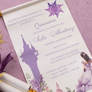 Rapunzel Scroll Quinceañera Invitation Set with Box RJZ001