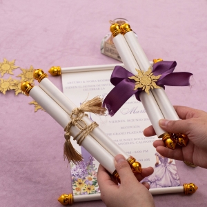 Rapunzel Scroll Quinceañera Invitation Set with Box RJZ001