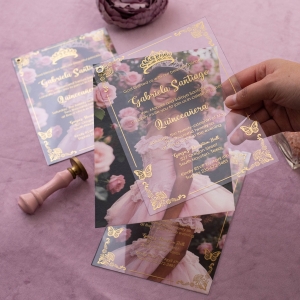 Clear Layered Acrylic Quinceañera Photo Invitation RACRXV003