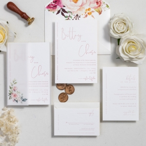 Pretty Blush Calligraphy Letterpress Wholesale Wedding Invitation RLFI002