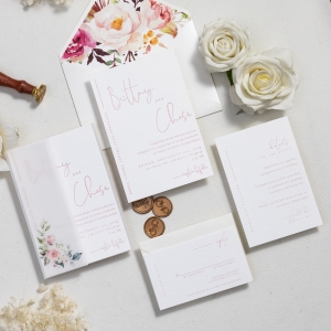 Pretty Blush Calligraphy Letterpress Wholesale Wedding Invitation RLFI002