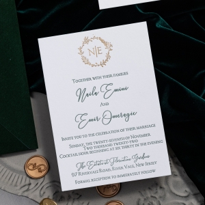 Gold Foil Monogram and Green Letterpress Wholesale Wedding Invitation RLFI003