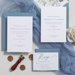 Elegant Floral Blind Letterpress Wholesale Wedding Invitation RLFI004