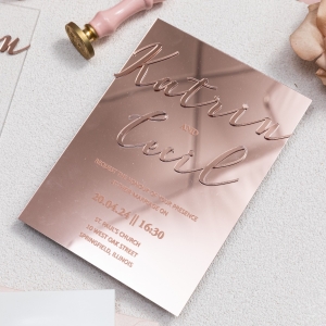 Rose Gold Mirror Acrylic Wedding Invitation With Rose Gold Screen Printing MACR01