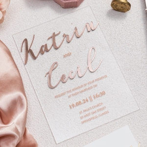 Luxury Acrylic Wedding Invitation with Rose Gold Acrylic 3D Name Tag RWSNT020