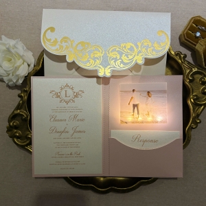 Modern Folded Pocket with Luminous Printed Photo Acrylic Wedding Invitation Suite RACRL010