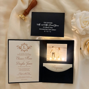 Modern Folded Pocket with Luminous Printed Photo Acrylic Wedding Invitation Suite RACRL010