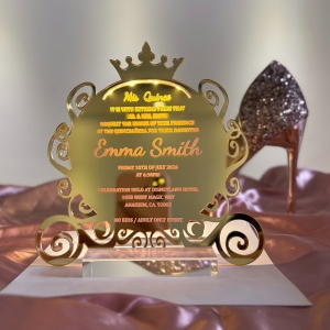 Princess Carriage Shape Gold Mirror Light-Up XV Party Invitation RACRL017