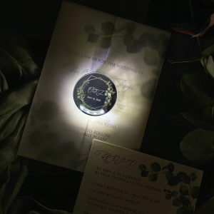 Greenery Vellum Pocket with Glowing Tag Wedding Invite RACRL019