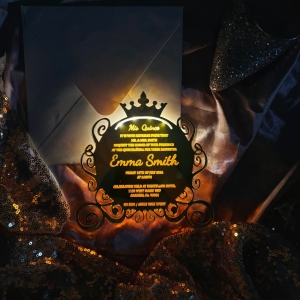 Princess Carriage Shape Gold Mirror Light-Up XV Party Invitation RACRL017