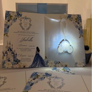 Cinderella Carriage Glow Tag Quinceañera Invitation Set RACRL020