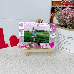 Glowing Valentine Photo Frame: LED Acrylic with Hearts, Balloons & Cupid GLS0020