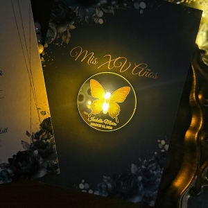 LED Emerald Butterfly Quinceañera Invitation RACRL036