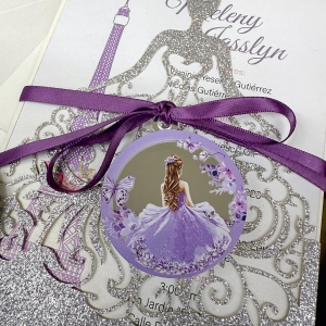 Silver laser-cut Pocket Invitation with Photo Tag RACRL050