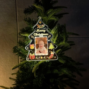 Magic Illuminated Tree Shape Photo Keepsake - Hanging Acrylic Frame with Warm White LED Lights GLS0028