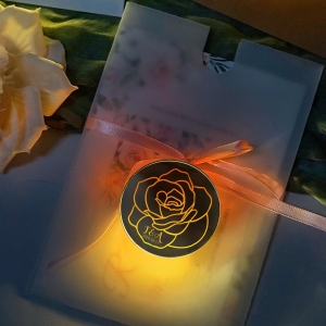Vintage Pocket Wedding Invitation with Glowing Rose Tag RACRL048