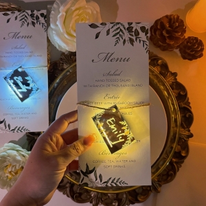 Rustic Green Leaf Menu Card with Glowing Place Tags RFGC002