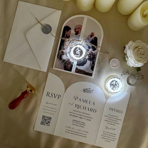 Arch Shape Gatefold All-in-one Wedding Invitations Set with Glowing Tag RACRL055