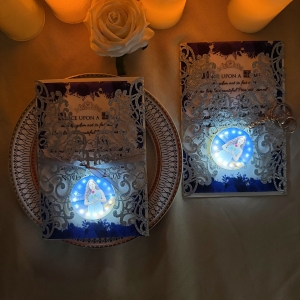 Classic Laser Cut Pocket with Luminous Photo Printable Tag Quinceañera Invitation Suite RACRL054