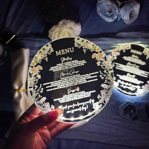 Round Lighted Mirror Acrylic Wildflower Menu Card RFGC008