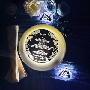 Round Lighted Mirror Acrylic Wildflower Menu Card RFGC008