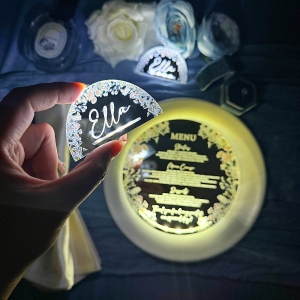 Round Lighted Mirror Acrylic Wildflower Place Card RFGP004