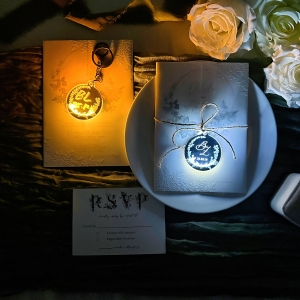 Elegant Vellum Wedding Invitation with Glowing Tag RACRL062