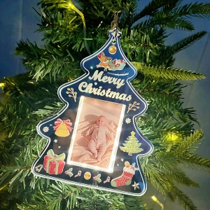 Magic Illuminated Tree Shape Photo Keepsake - Hanging Acrylic Frame with Warm White LED Lights GLS0028
