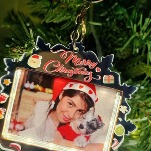 Glowing Snowflake Photo Ornament - LED Acrylic Mini Frame with Customizable Insert for Christmas Tree GLS0026