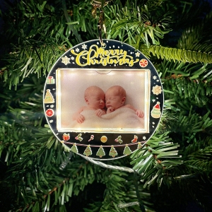 Illuminated Circle Ornament Picture Frame - Hanging Acrylic Christmas Keepsake with Magic LED Glow Effect RGLS0025