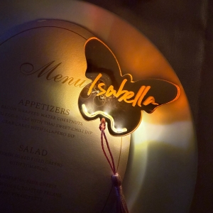 Oval Menu Card with LED Butterfly Place Card RFGC009