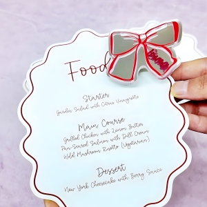 LED Wavy Edge Menu with Bow Place Card RFGC014