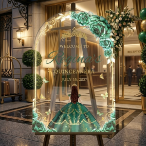 Quinceañera Enchanted Emerald Floral Arch LED Welcome Sign RFGBC060