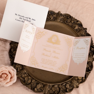 Luxurious Gold Foil Printed Green Velvet Pocket With Elegant Clear Acrylic Wedding Invitation RWSNT065