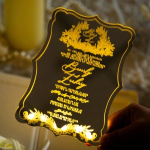 Silver Mirror LED Wedding Invitation with Monogram RACRL001