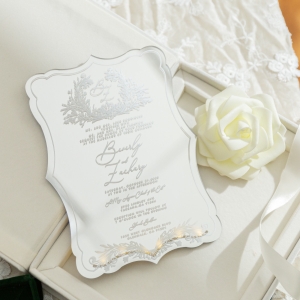 Silver Mirror LED Wedding Invitation with Monogram RACRL001