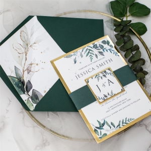 Botanical Wedding Invite with Gold Mirror Paper Backer DFR010