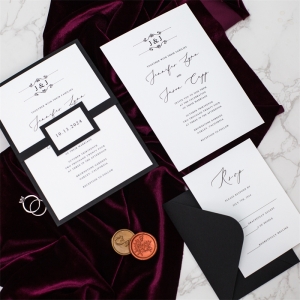 Modern Black Wedding Invitations with Customized Monogram DFR011