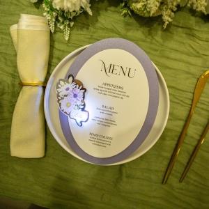 Oval Menu Card with Glowing Flower Tag RFGC010